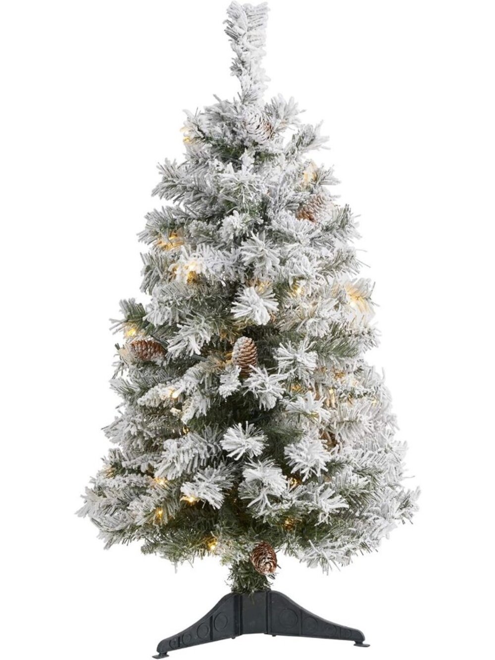 3ft Pre-Lit Flocked Pine Artificial Christmas Tree with 50 LED Lights - Holiday